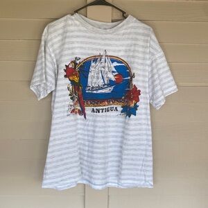 Vintage Single Stitch Striped Antigua Travel Souvenir Graphic T-Shirt